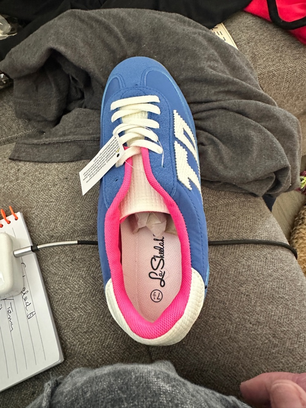 Blue Women's Retro Runner Sneakers with Pink Accents - Picture 2 of 4